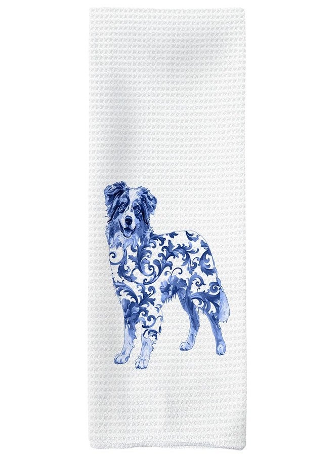 Tzhim Australian Shepherd Gifts Kitchen Towels, Blue and White Chinoiserie Australian Shepherd Hand Towels, Aussie Gifts Dish Towels Dishcloths Tea Towel for Kitchen, Dog Lover Gift, 16x24in - Image 1